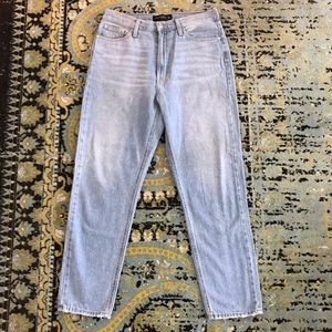 High waisted straight leg light wash denim
